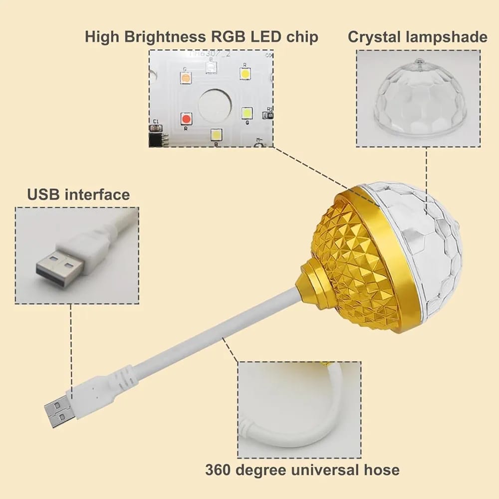 USB Rotating Disco Light – Portable 360° LED Party Light